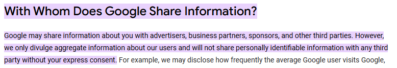 google information sharing policy